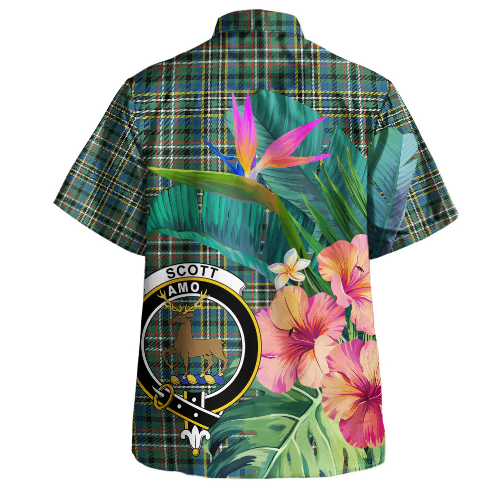 Scottish SCOTT GREEN ANCIENT Clan Badge Tartan Hawaiian Shirt Bouquet Tropical Style - Image 3