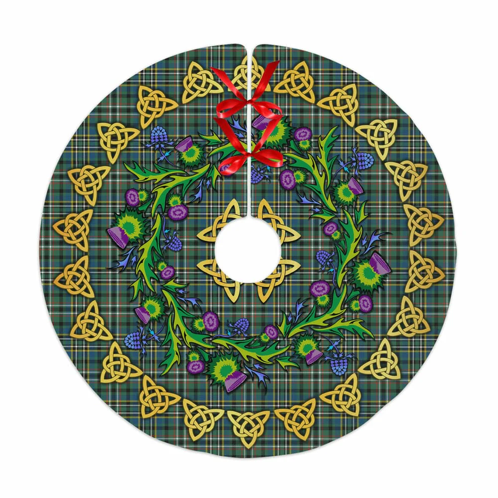 Scottish Scott Green Ancient Tartan Thistle Celtic Knot Christmas Tree Skirt