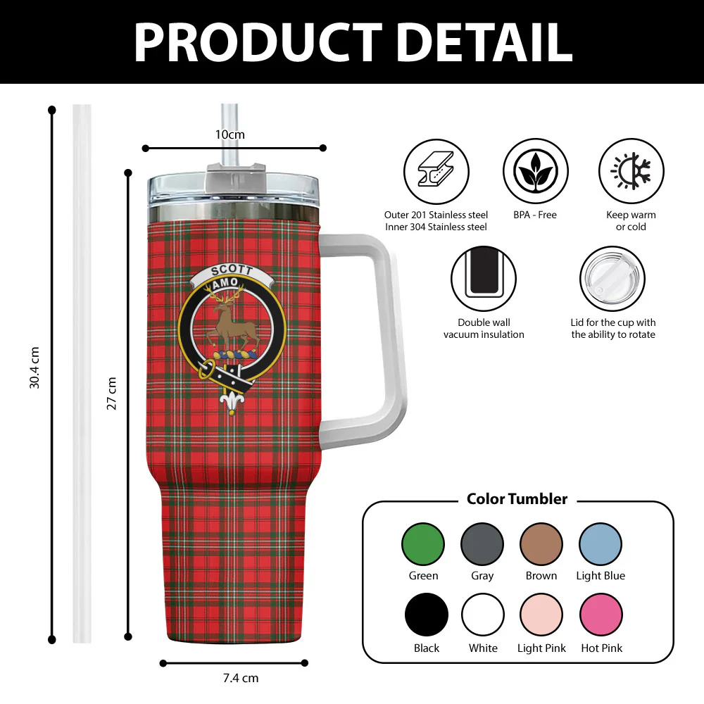 Scottish SCOTT MODERN Clan Badge Tartan 40oz Tumbler - Image 2