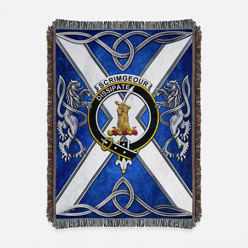 Scottish Scrimgeour Clan Badge Woven Blanket Silver Rampant Lion Emblem