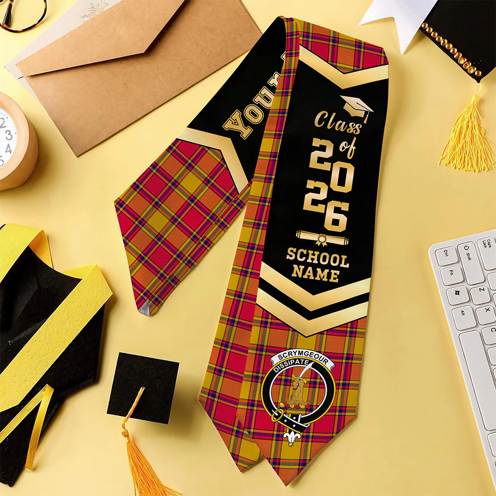 Scottish Scrymgeour Clan Badge Tartan Graduation Stole Black Gold Honor - Image 4