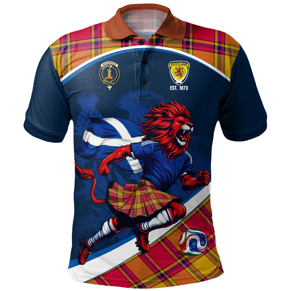 Scottish Scrymgeour Clan Badge Tartan Polo Shirt Scotland Lion Brave Highland Spirit