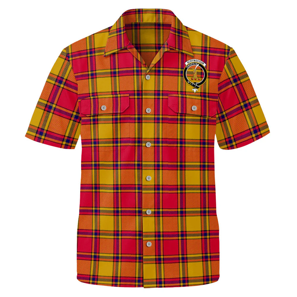 Scottish Scrymgeour Clan Badge Tartan Short Sleeve Work Shirt - Image 2