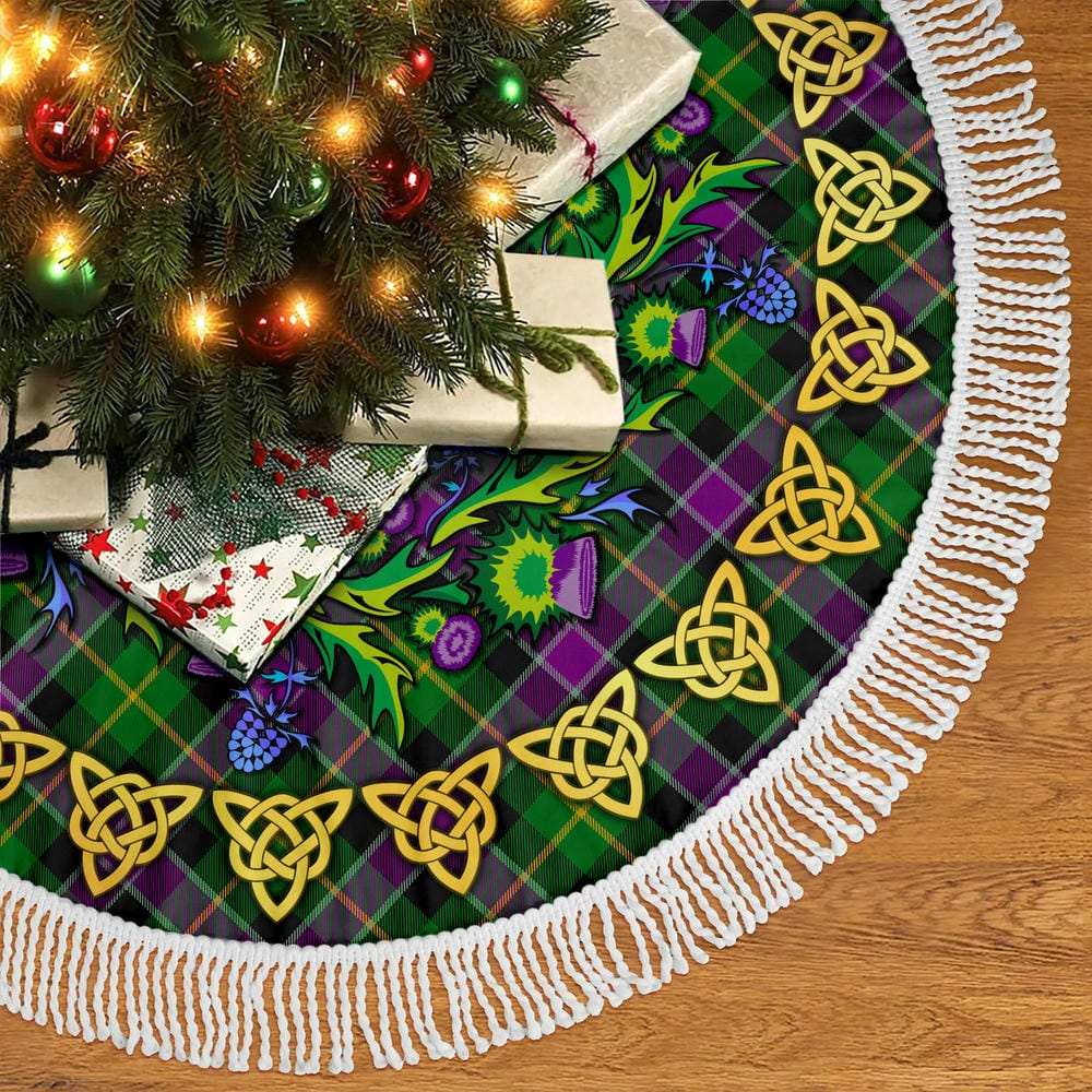 Scottish Selkirk Tartan Thistle Celtic Knot Christmas Tree Skirt - Image 5