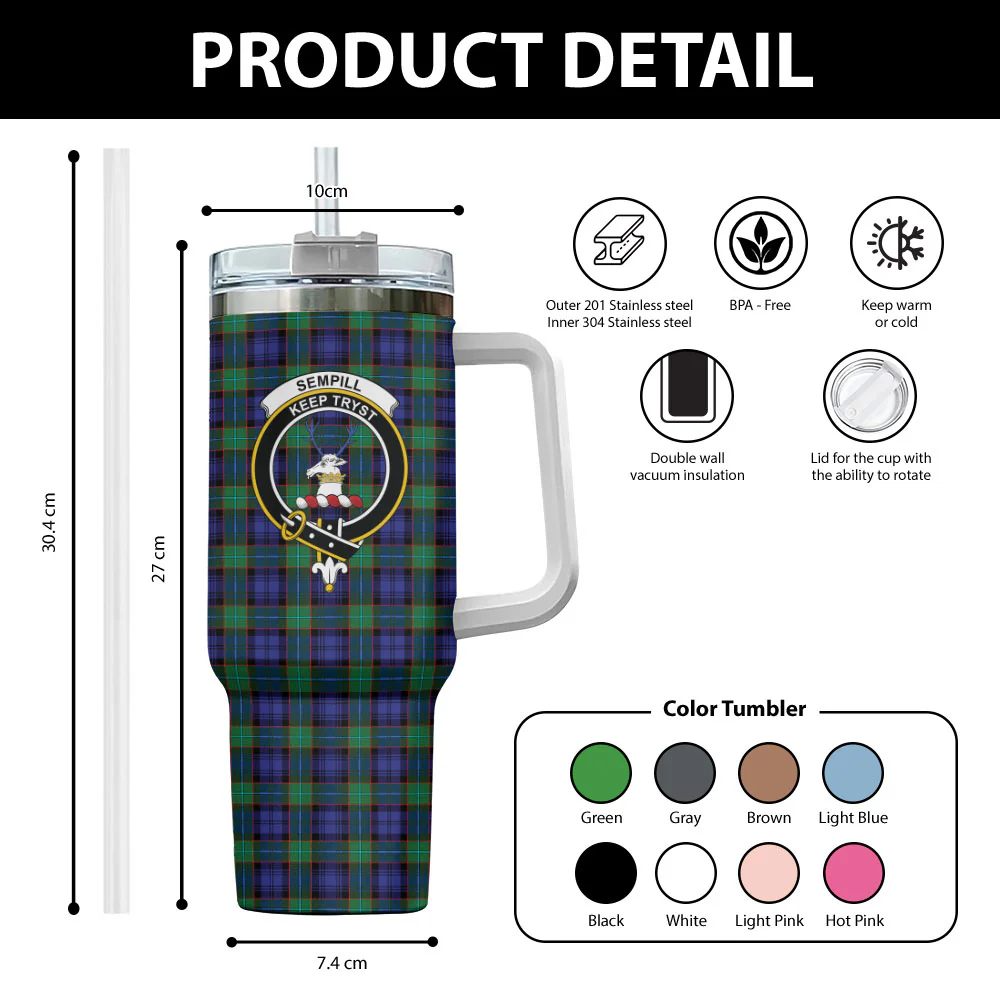 Scottish Sempill Modern Clan Badge Tartan 40oz Tumbler - Image 2