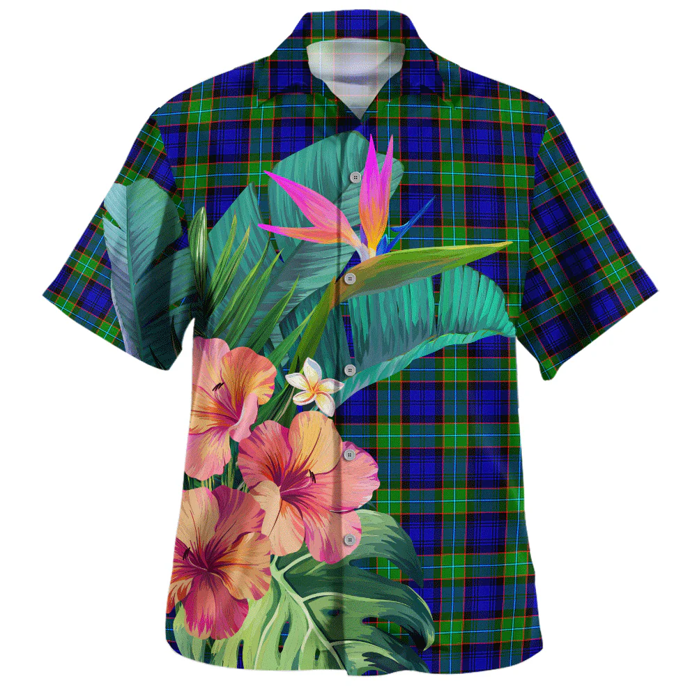 Scottish Sempill Modern Clan Badge Tartan Hawaiian Shirt Bouquet Tropical Style - Image 2