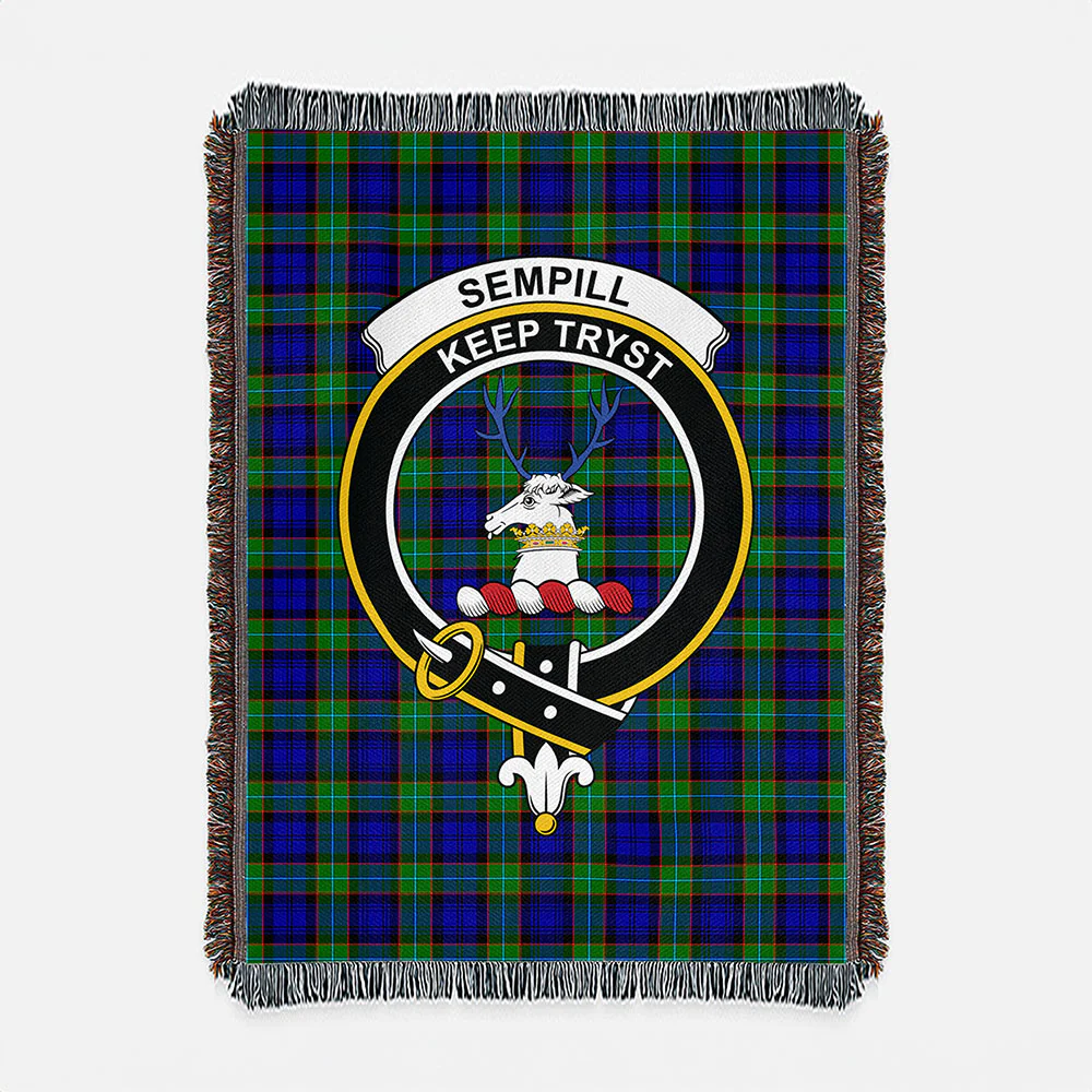 Scottish Sempill Modern Clan Badge Tartan Woven Blanket - Image 2