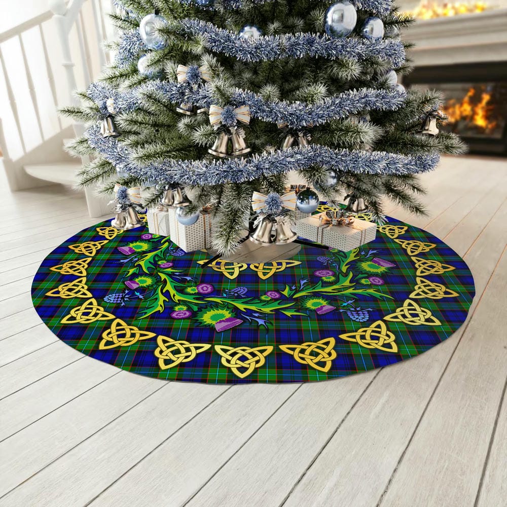 Scottish Sempill Modern Tartan Thistle Celtic Knot Christmas Tree Skirt - Image 3