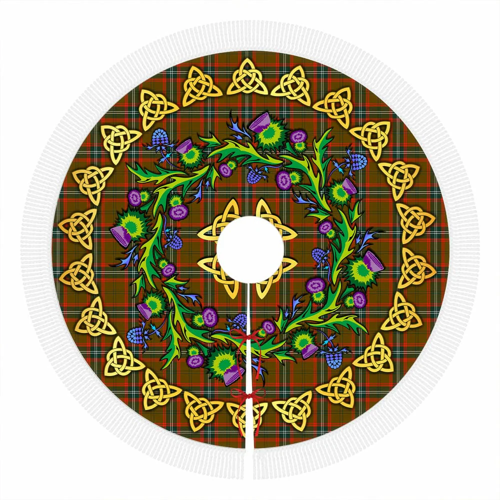 Scottish Seton Hunting Modern Tartan Thistle Celtic Knot Christmas Tree Skirt - Image 4