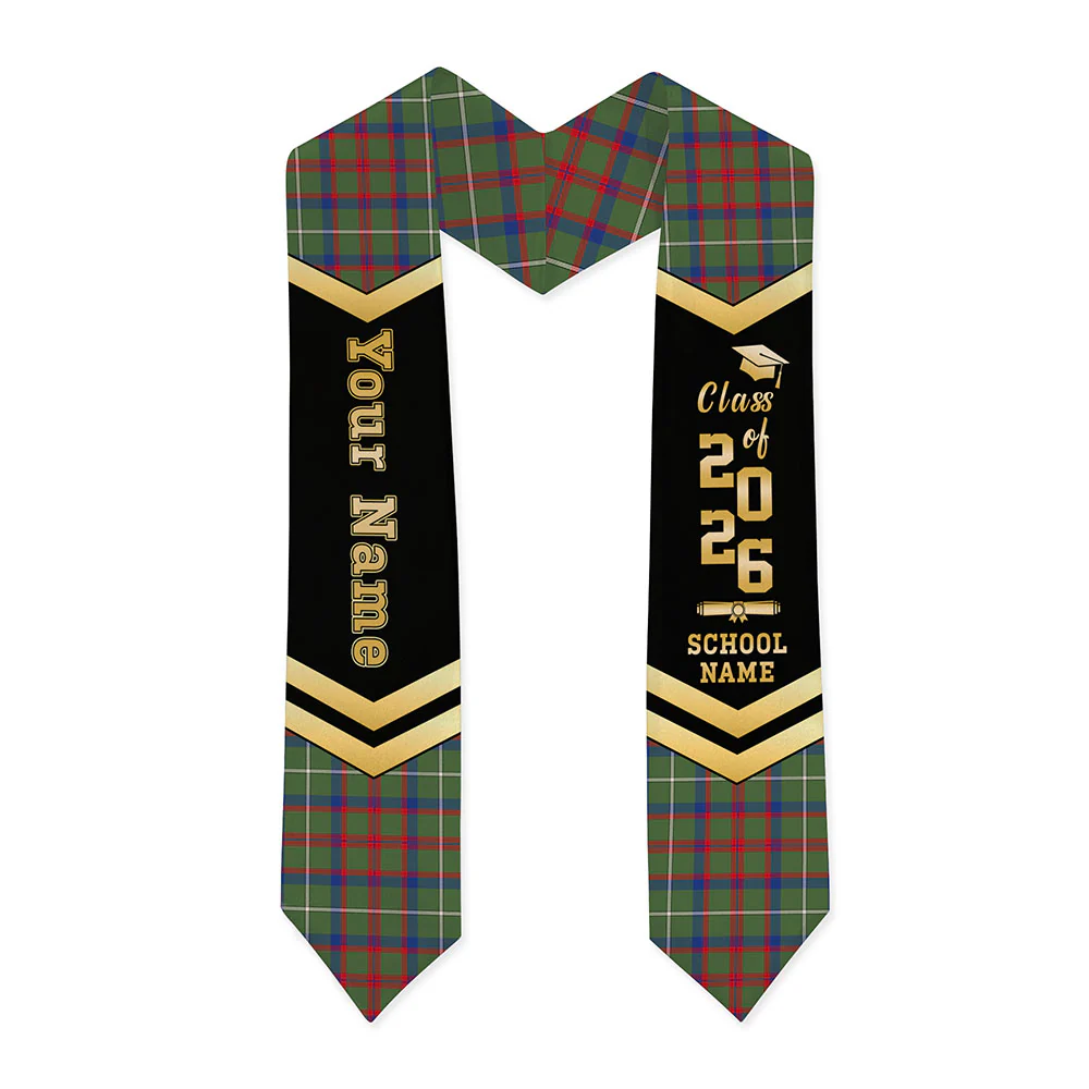 Scottish Shaw Green Modern Clan Badge Tartan Graduation Stole Black Gold Honor - Image 3