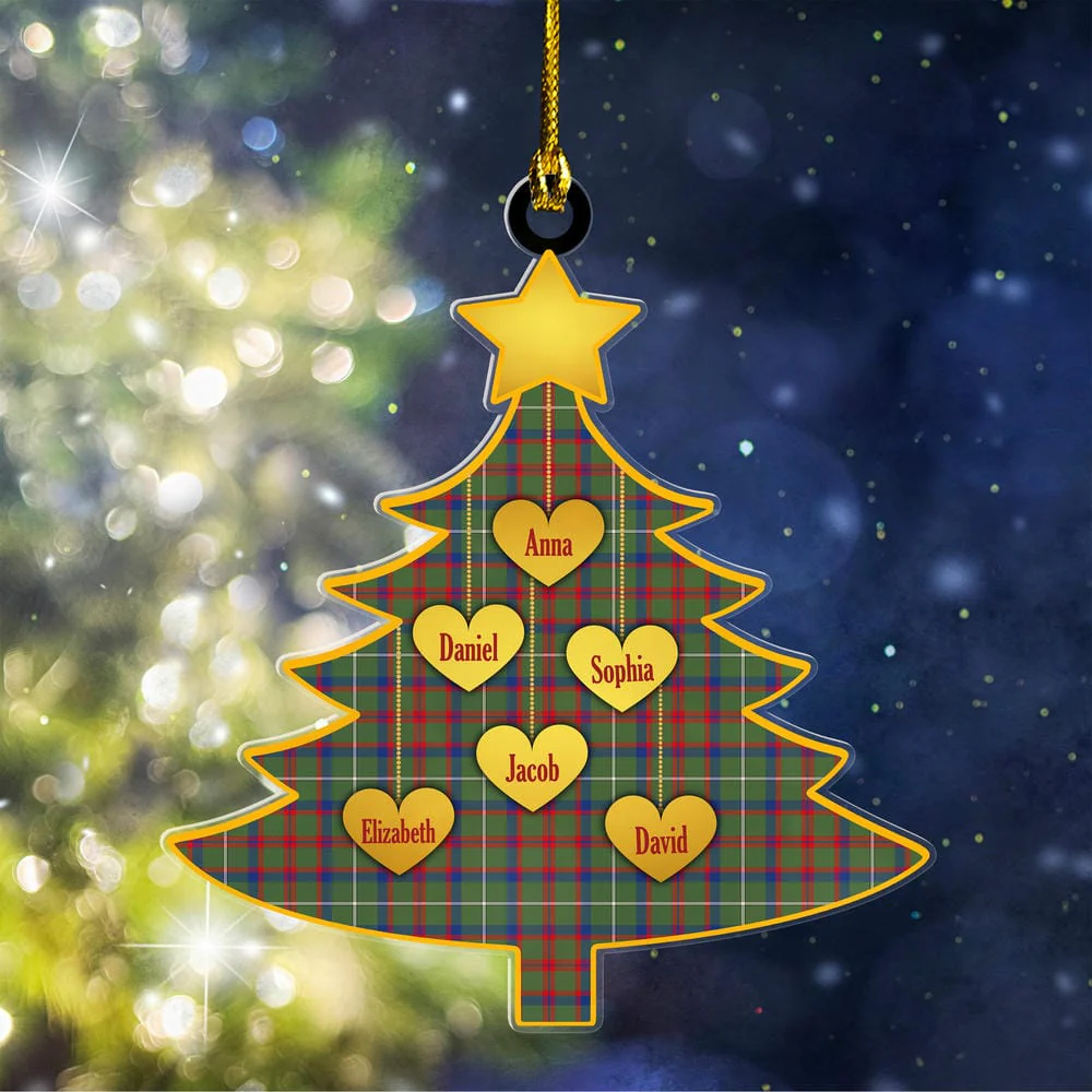 Scottish Shaw Green Modern Tartan Ornament Custom Family Christmas Tree
