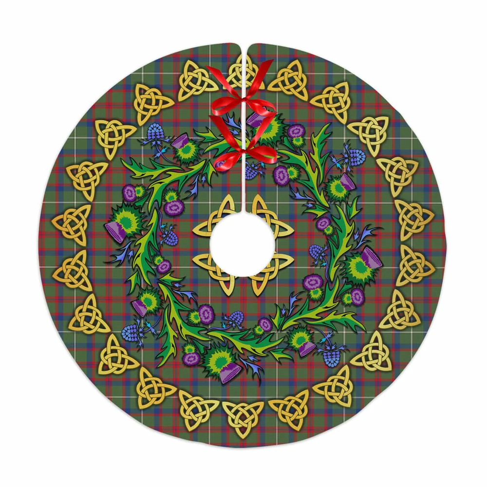 Scottish Shaw Green Modern Tartan Thistle Celtic Knot Christmas Tree Skirt
