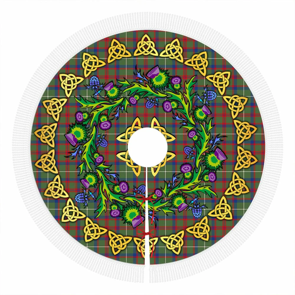 Scottish Shaw Green Modern Tartan Thistle Celtic Knot Christmas Tree Skirt - Image 4