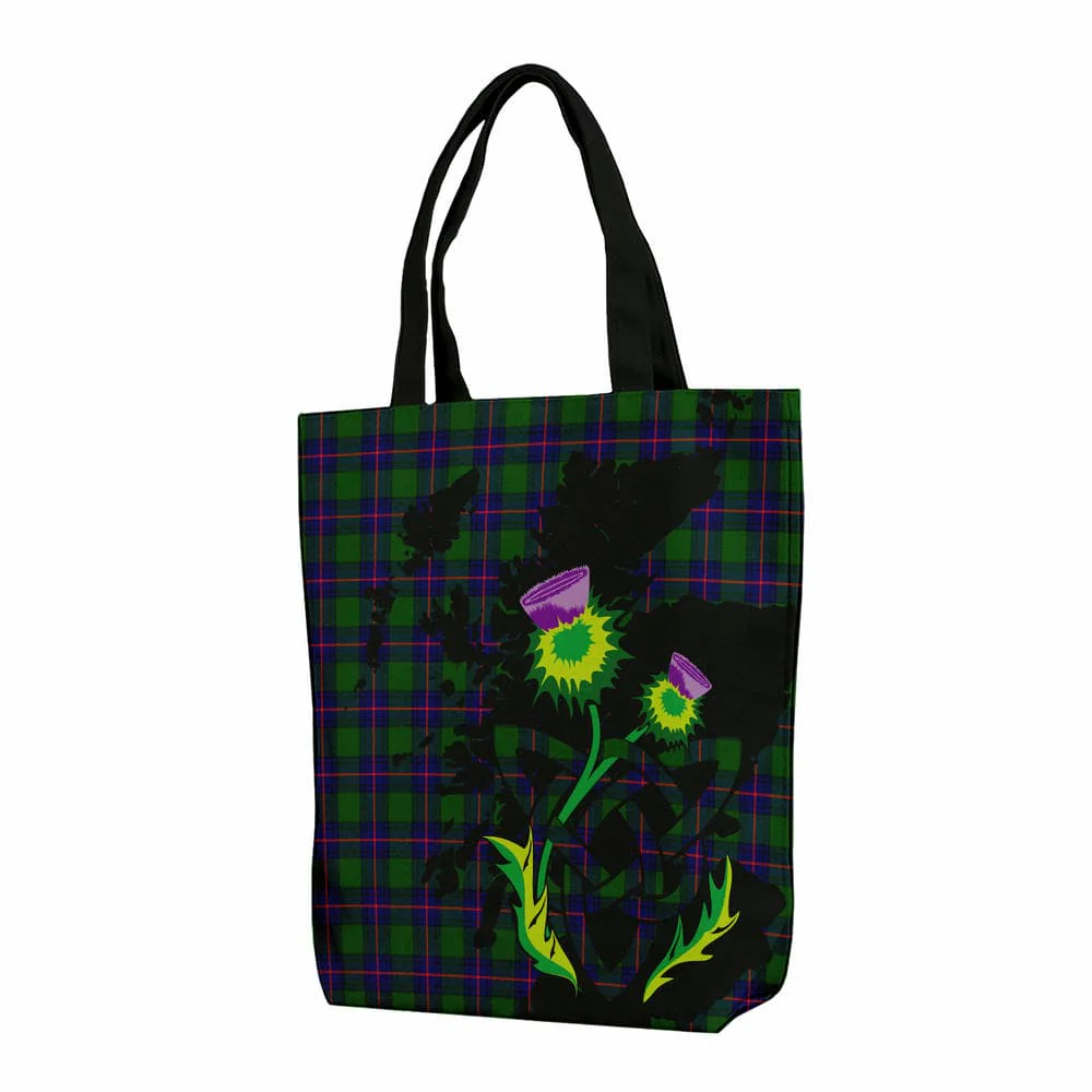Scottish Shaw Modern Tartan Canvas Bag With Shoulder Strap With Thistle