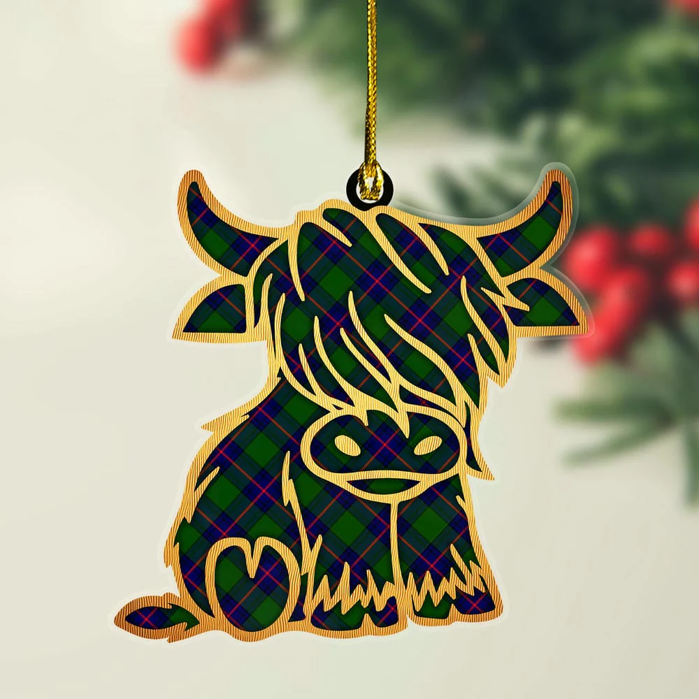 Scottish Shaw Modern Tartan Highland Cow Ornament