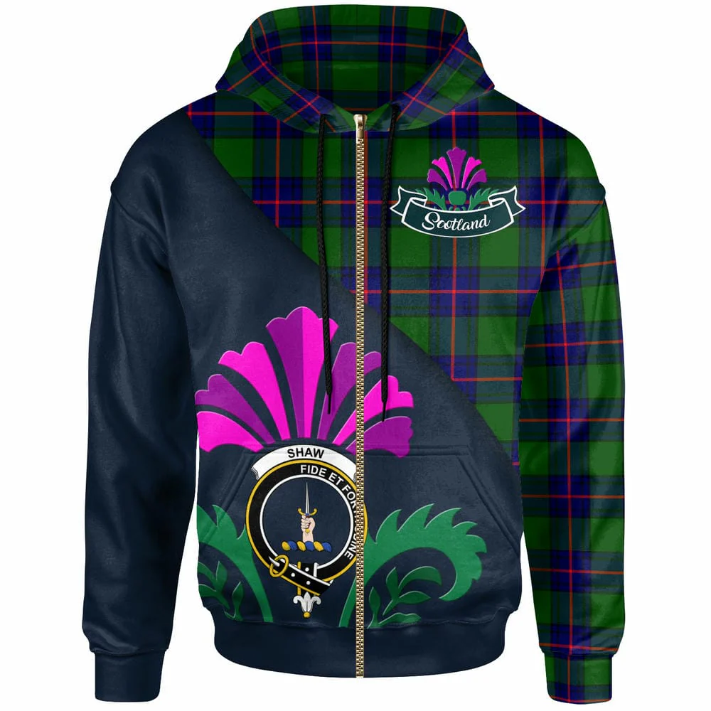 Scottish Shaw (of Tordarroch) Clan Badge Tartan Hoodie - Scotland Thistle Style - Image 3
