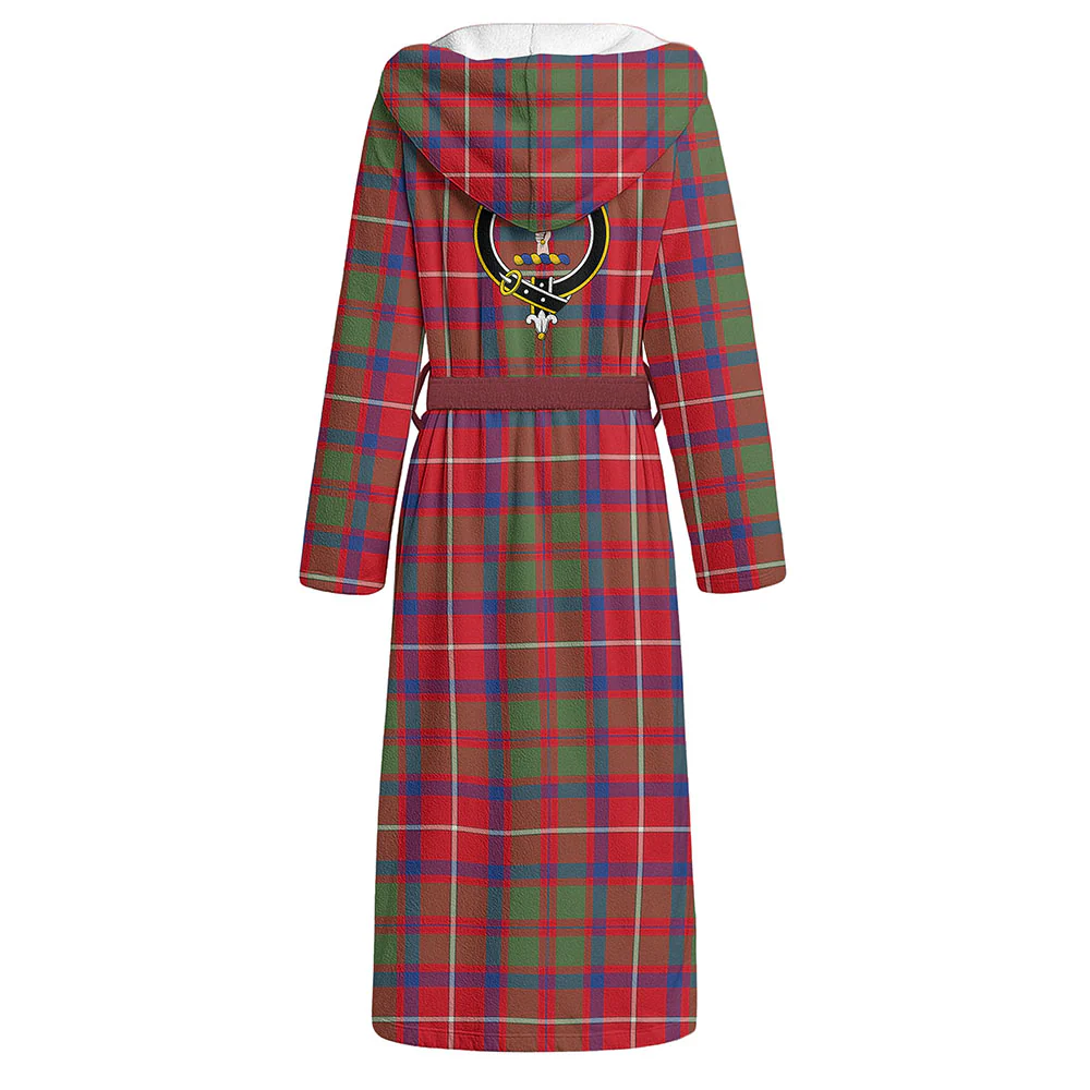 Scottish Shaw Red Modern Clan Badge Tartan Flannel Hooded Bathrobe - Image 3