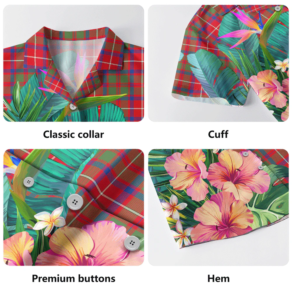Scottish Shaw Red Modern Clan Badge Tartan Hawaiian Shirt Bouquet Tropical Style - Image 5
