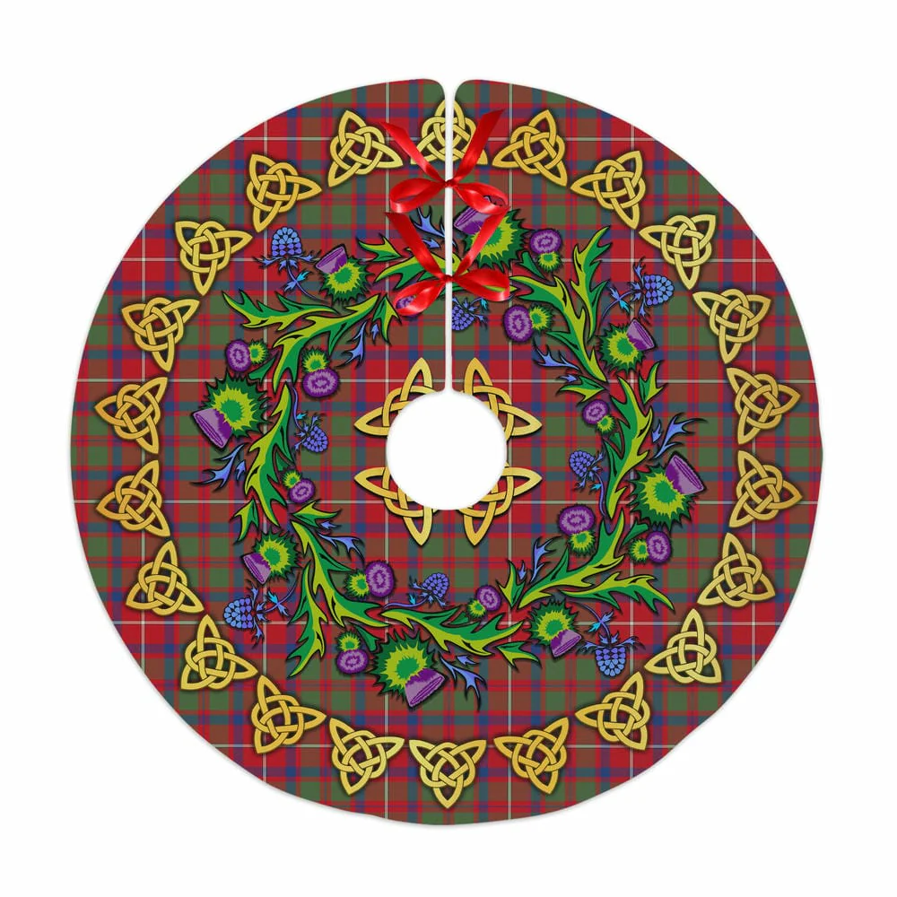 Scottish Shaw Red Modern Tartan Thistle Celtic Knot Christmas Tree Skirt