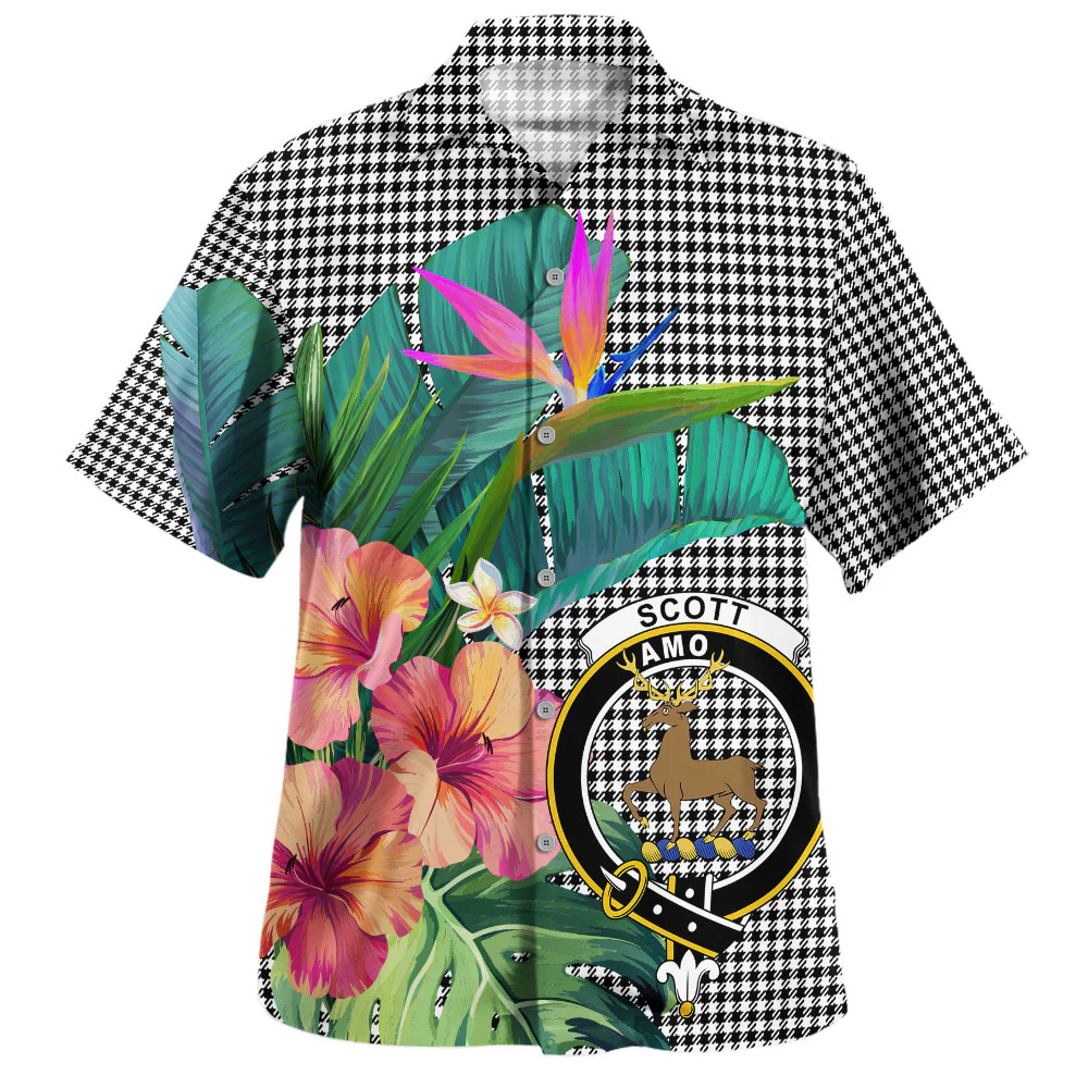 Scottish Shepherd Clan Badge Tartan Hawaiian Shirt Bouquet Tropical Style