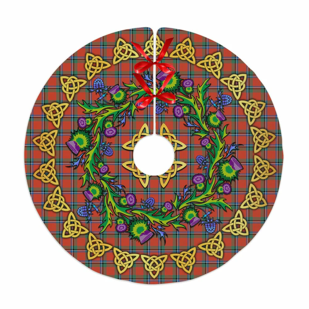 Scottish Sinclair Ancient Tartan Thistle Celtic Knot Christmas Tree Skirt