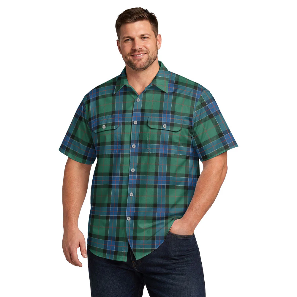 Scottish Sinclair Hunting Ancient Clan Badge Tartan Short Sleeve Work Shirt - Image 4