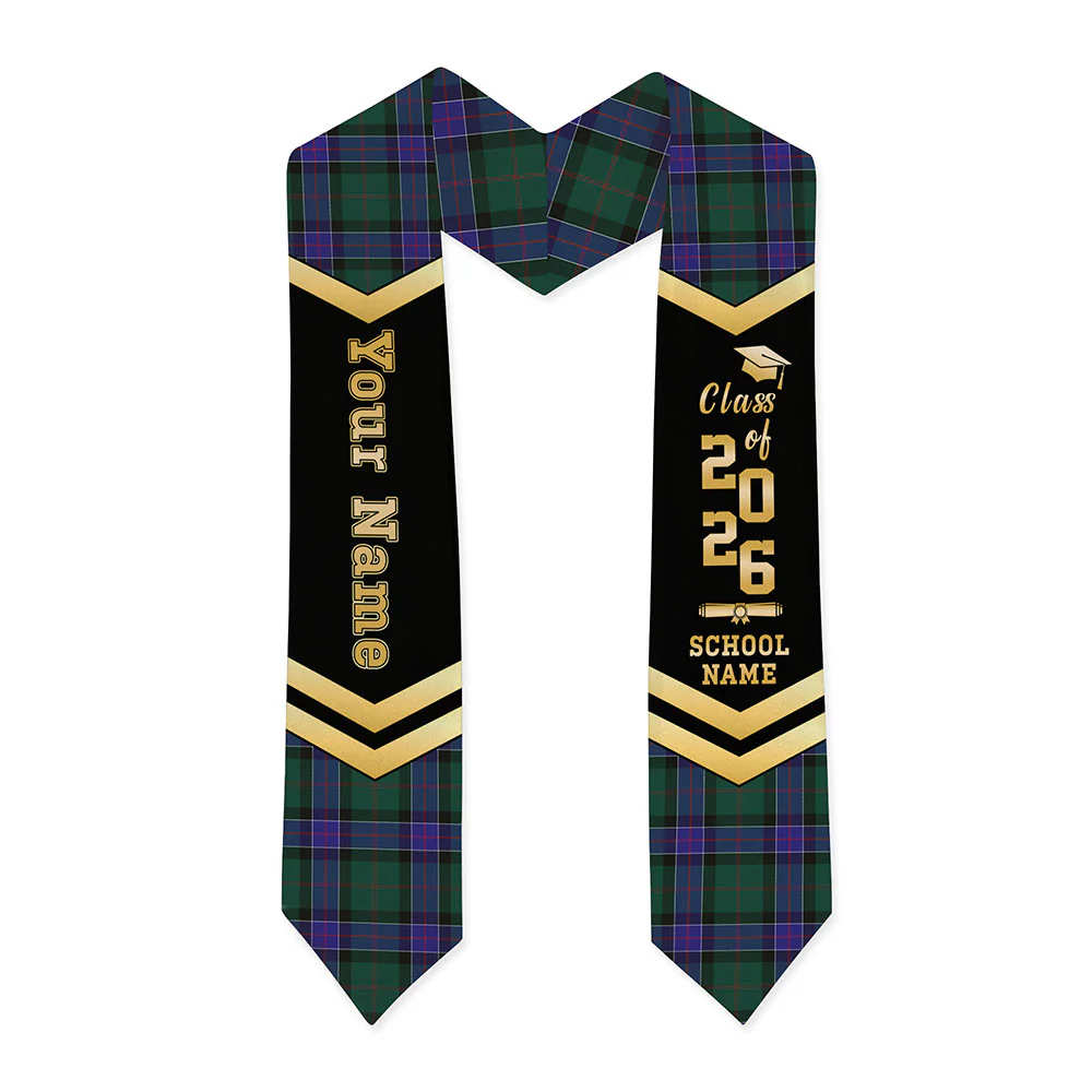 Scottish Sinclair Hunting Modern Clan Badge Tartan Graduation Stole Black Gold Honor - Image 3