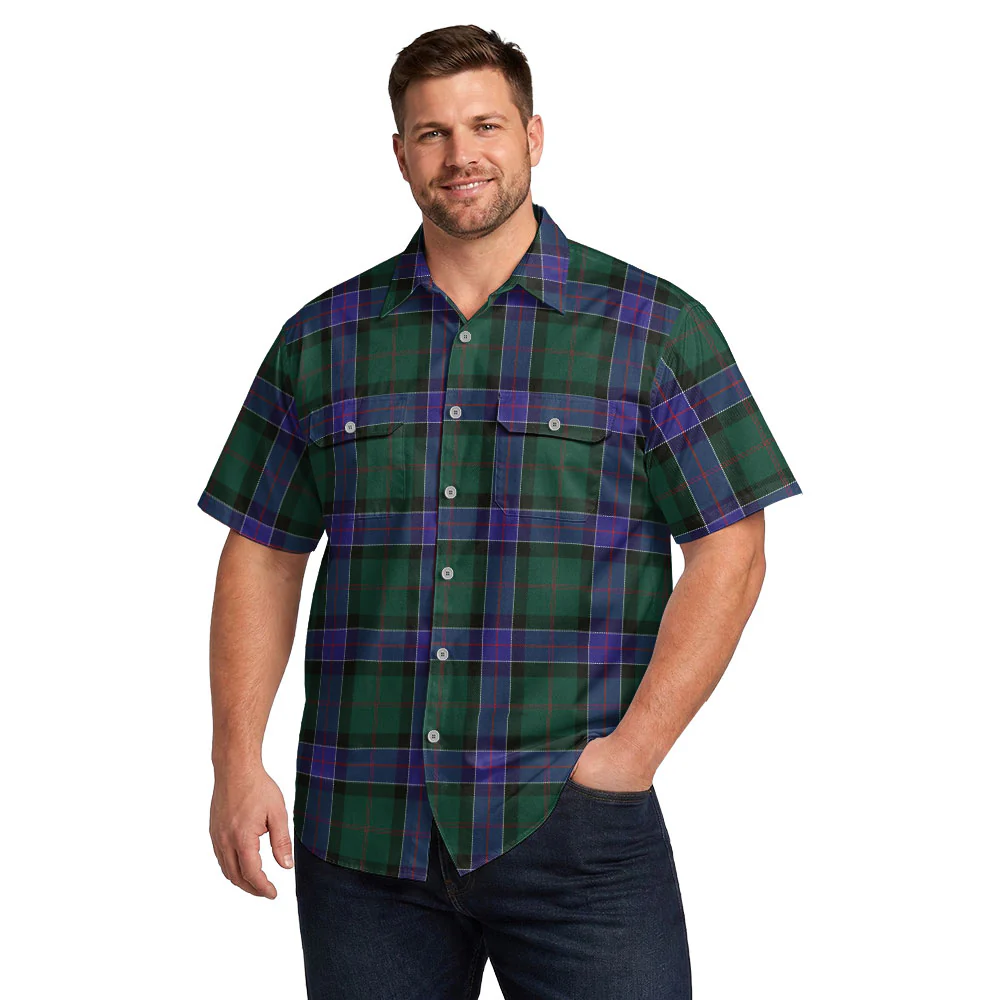 Scottish Sinclair Hunting Modern Clan Badge Tartan Short Sleeve Work Shirt - Image 4