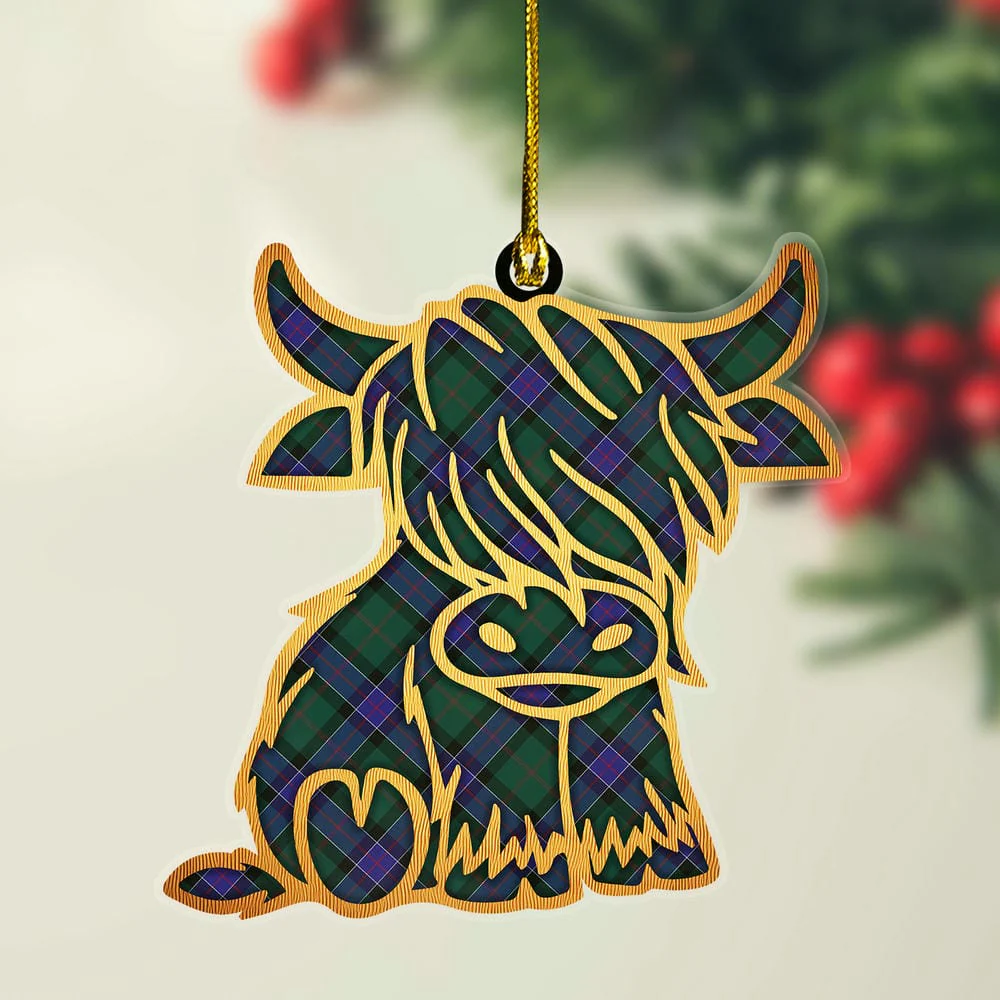 Scottish Sinclair Hunting Modern Tartan Highland Cow Ornament
