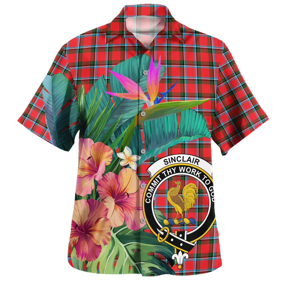 Scottish Sinclair Modern Clan Badge Tartan Hawaiian Shirt Bouquet Tropical Style