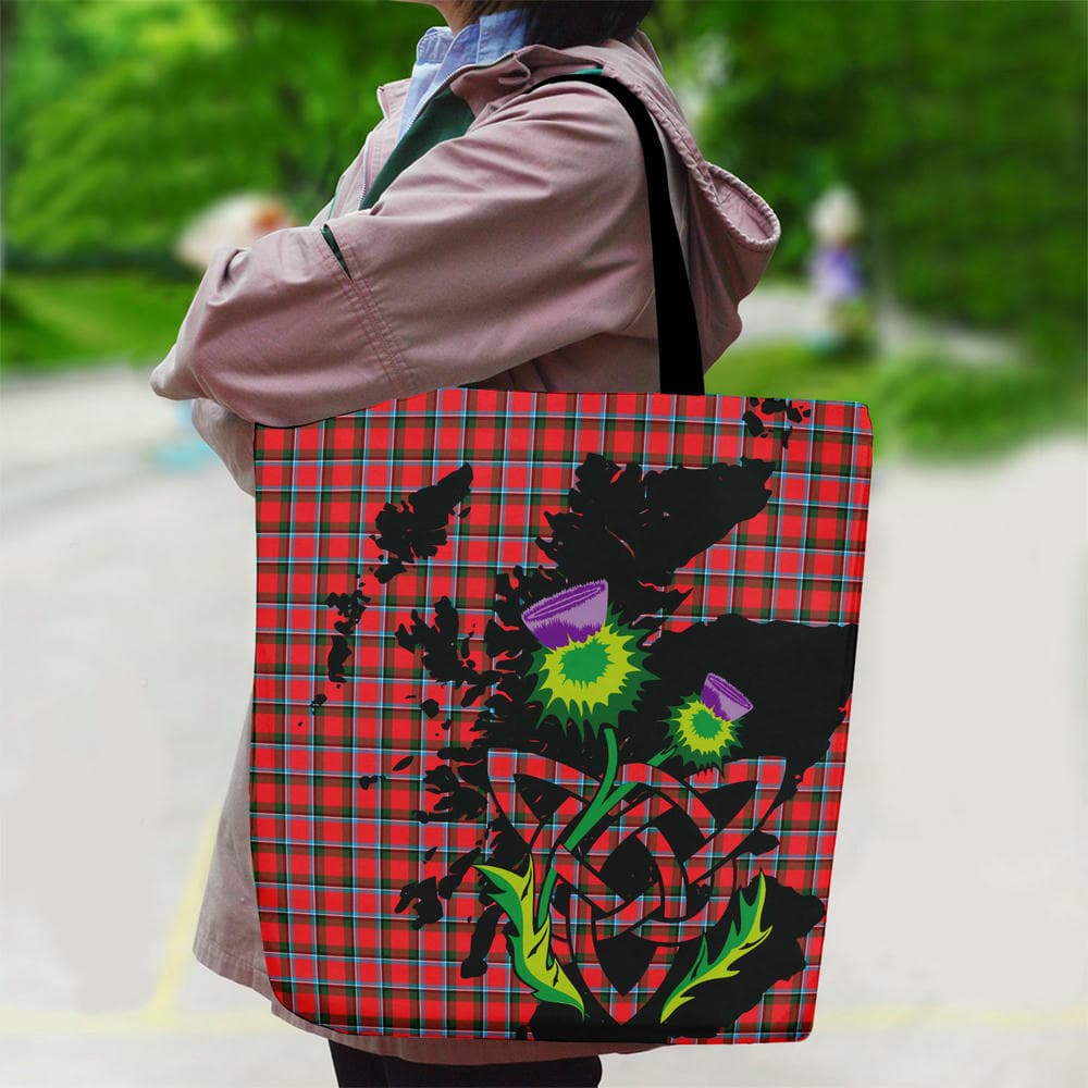 Scottish Sinclair Modern Tartan Canvas Bag With Shoulder Strap With Thistle - Image 2
