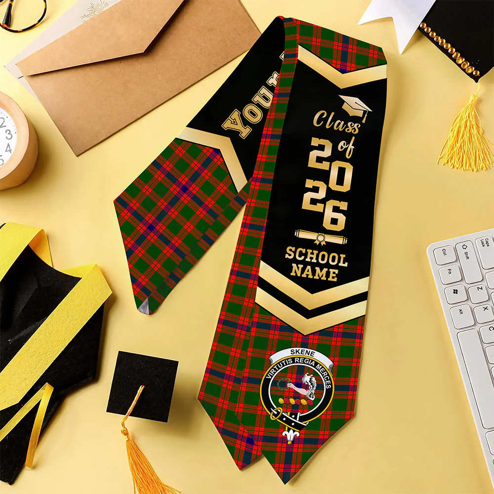 Scottish Skene Modern Clan Badge Tartan Graduation Stole Black Gold Honor - Image 4