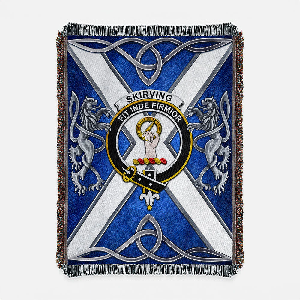 Scottish Skirving Clan Badge Woven Blanket Silver Rampant Lion Emblem
