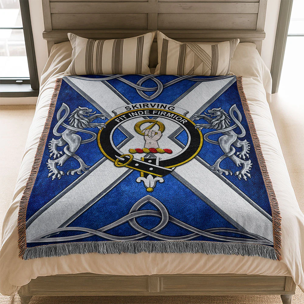 Scottish Skirving Clan Badge Woven Blanket Silver Rampant Lion Emblem - Image 2