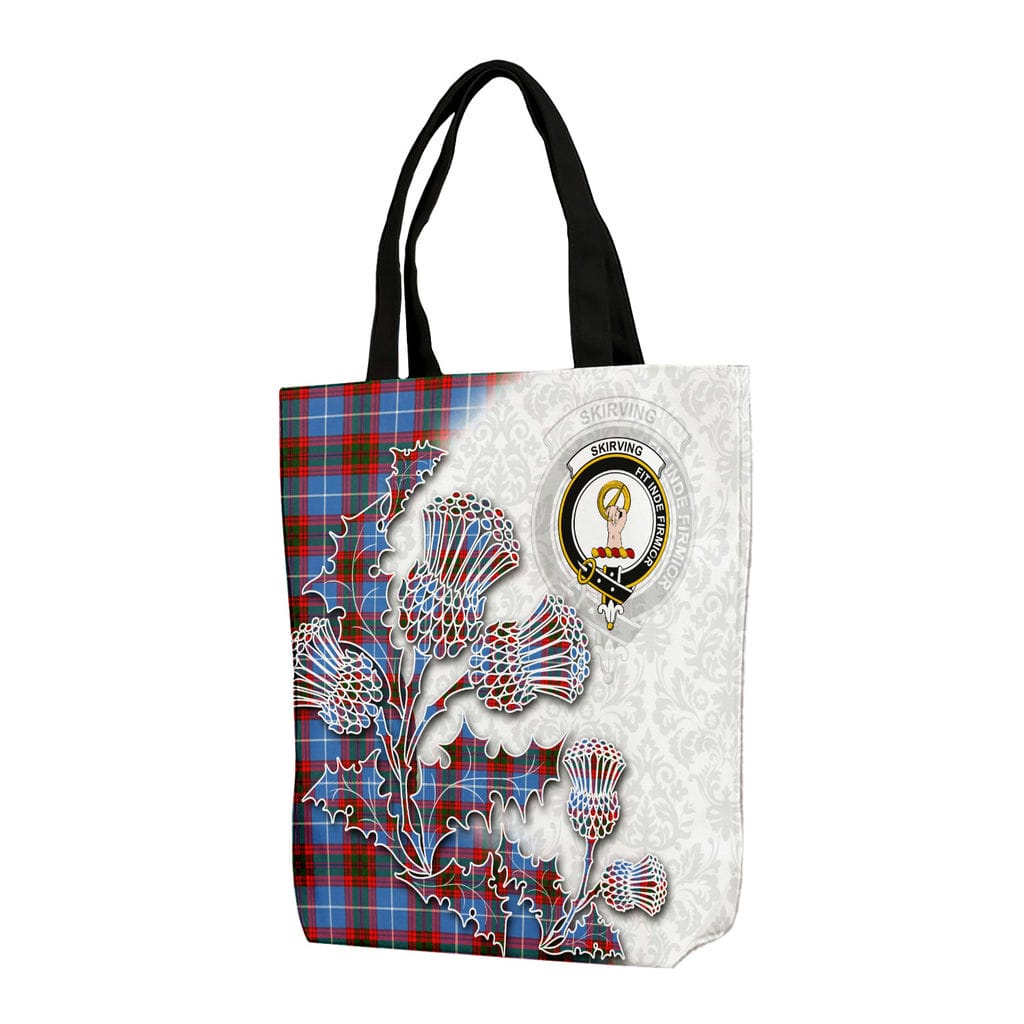 Scottish Skirving Clan Badge Tartan Canvas Bag With Shoulder Straps - Thistle Flowers Style