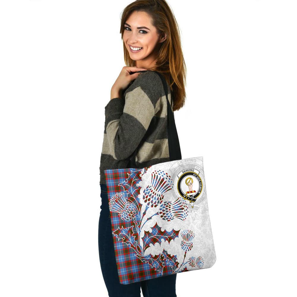 Scottish Skirving Clan Crest Tartan Tote Bag - Thistle Flowers Style - Image 3