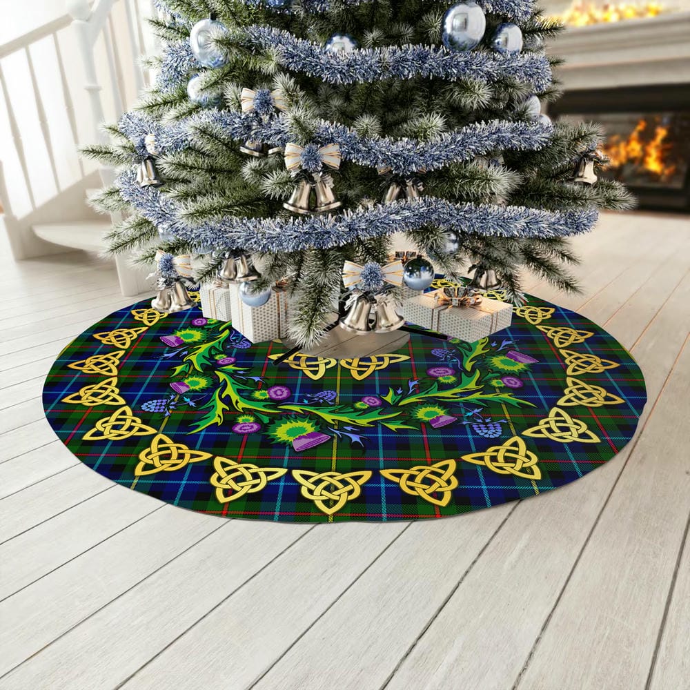 Scottish Smith Modern Tartan Thistle Celtic Knot Christmas Tree Skirt - Image 3