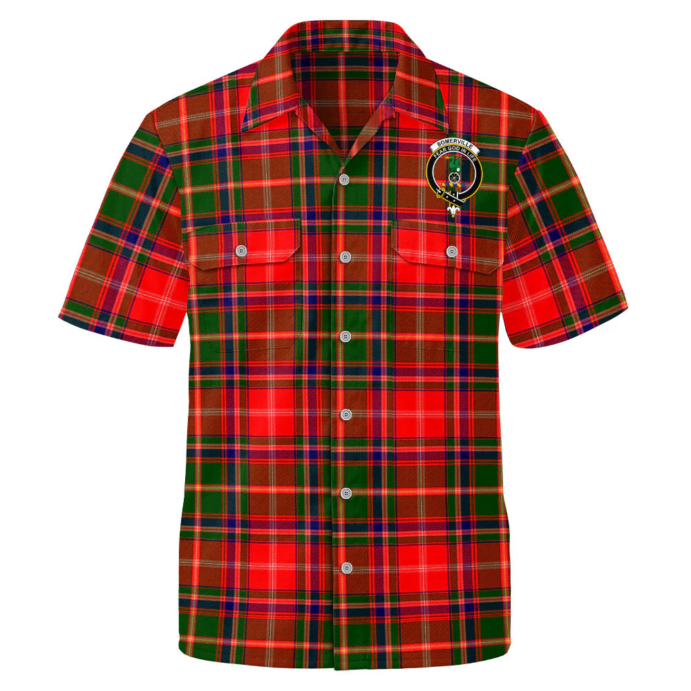 Scottish Somerville Modern Clan Badge Tartan Short Sleeve Work Shirt - Image 2