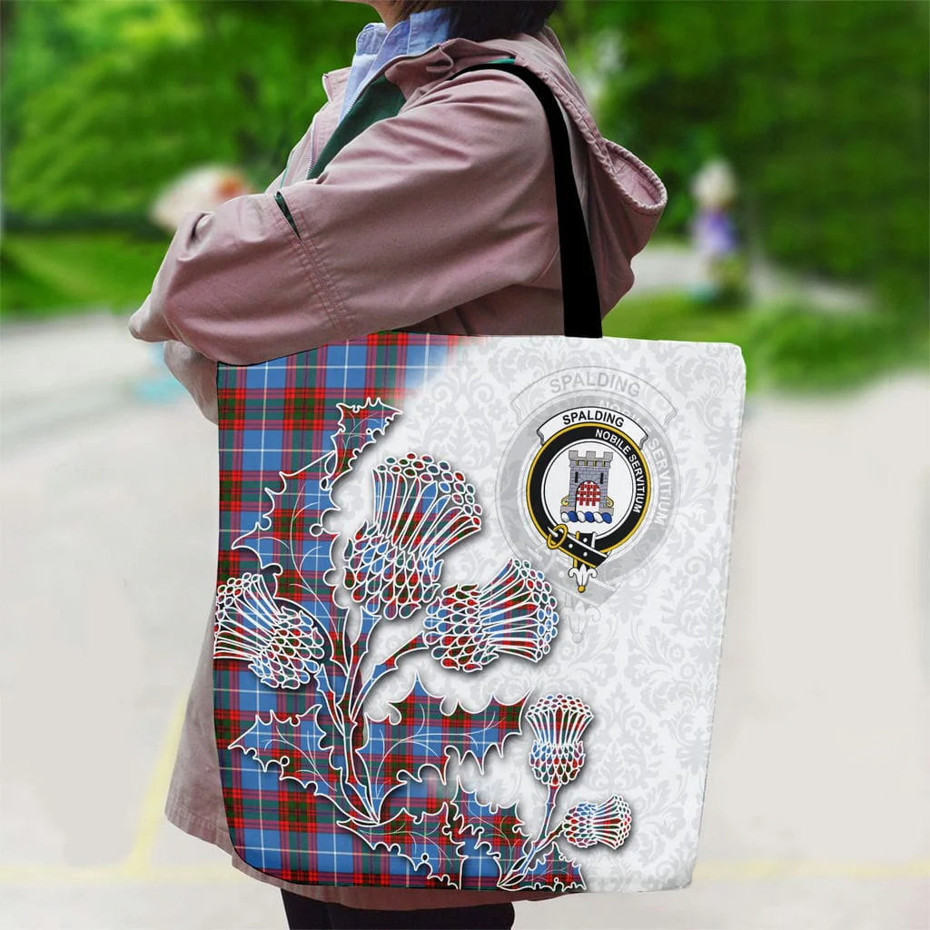 Scottish Spalding Clan Badge Tartan Canvas Bag With Shoulder Straps - Thistle Flowers Style - Image 2