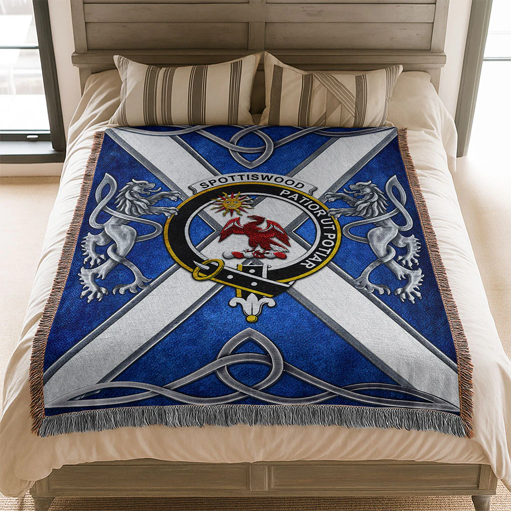 Scottish Spottiswood Clan Badge Woven Blanket Silver Rampant Lion Emblem - Image 2