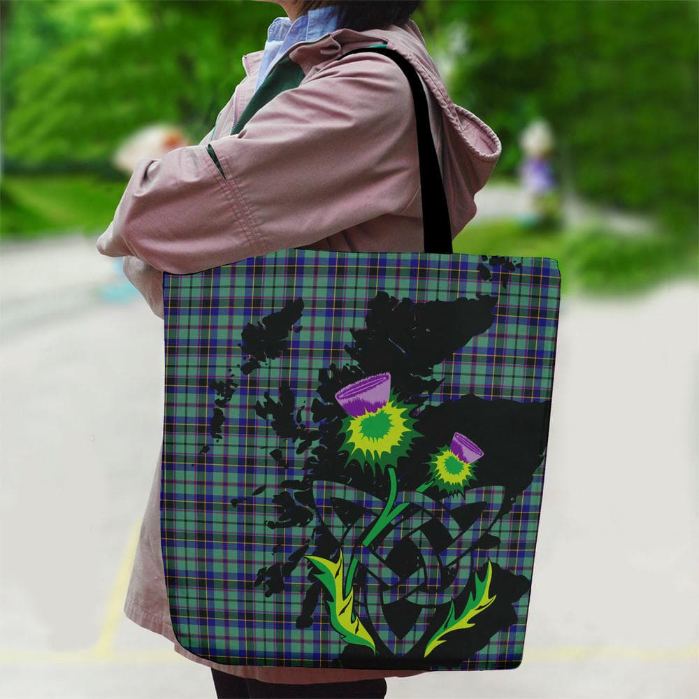 Scottish Stevenson Tartan Canvas Bag With Shoulder Strap With Thistle - Image 2