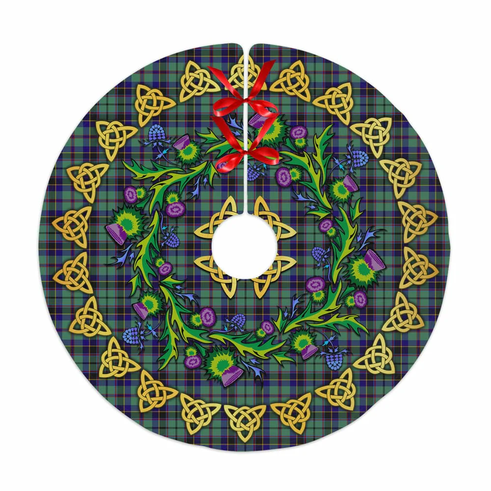 Scottish Stevenson Tartan Thistle Celtic Knot Christmas Tree Skirt