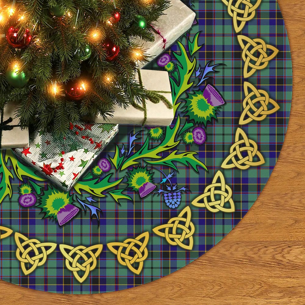 Scottish Stevenson Tartan Thistle Celtic Knot Christmas Tree Skirt - Image 2