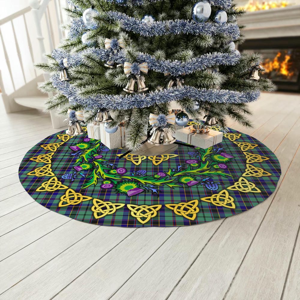 Scottish Stevenson Tartan Thistle Celtic Knot Christmas Tree Skirt - Image 3