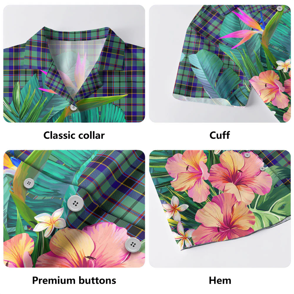 Scottish Stevenson Tartan Hawaiian Shirt Bouquet Tropical Style - Image 3