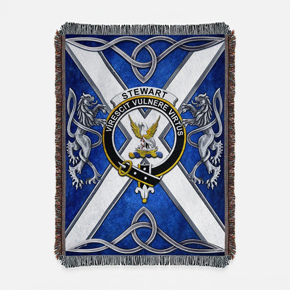 Scottish Stewart 1 Clan Badge Woven Blanket Silver Rampant Lion Emblem