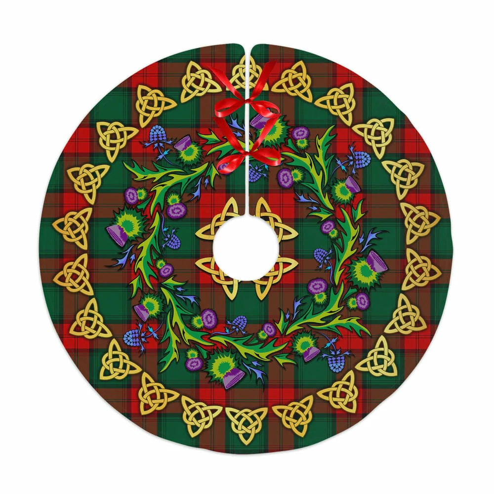 Scottish Stewart Atholl Modern Tartan Thistle Celtic Knot Christmas Tree Skirt