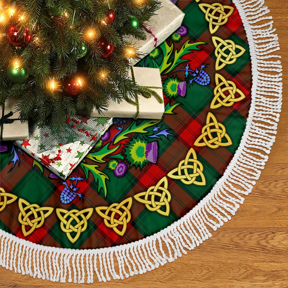 Scottish Stewart Atholl Modern Tartan Thistle Celtic Knot Christmas Tree Skirt - Image 5