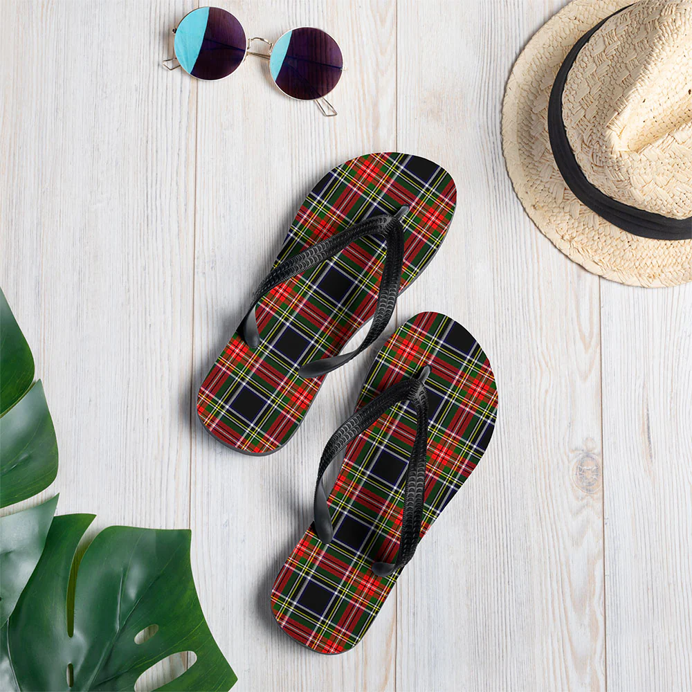 Scottish Stewart Black Clan Badge Tartan Flip Flops - Image 2
