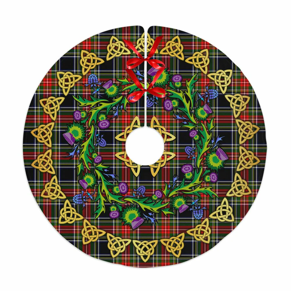 Scottish Stewart Black Tartan Thistle Celtic Knot Christmas Tree Skirt